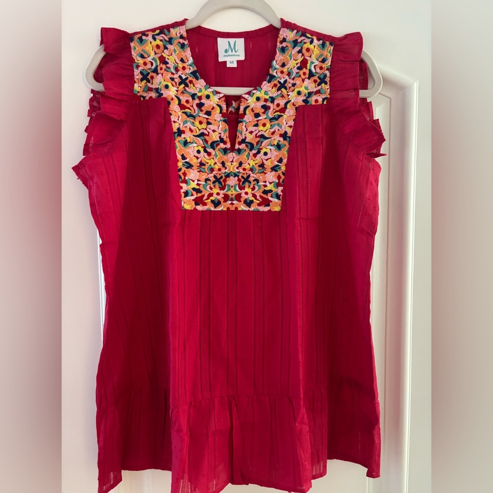 NWOT- Fuchsia Pink Embroidered Top